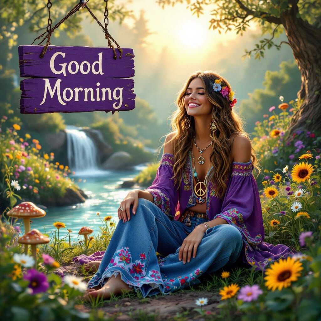 Happy Hippie in Fairy Woods: Whimsical Fantasy Art