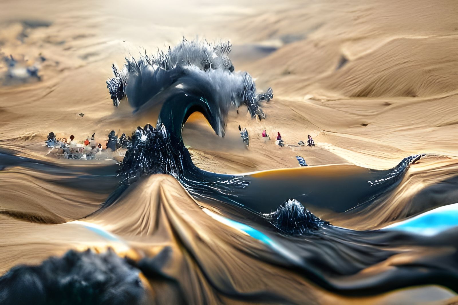 Tidal Wave in Black Sand Desert: Fantasy Art