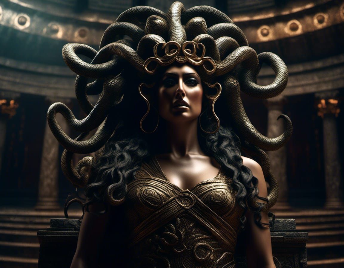 Medusa Portrait in Ancient Greek Temple