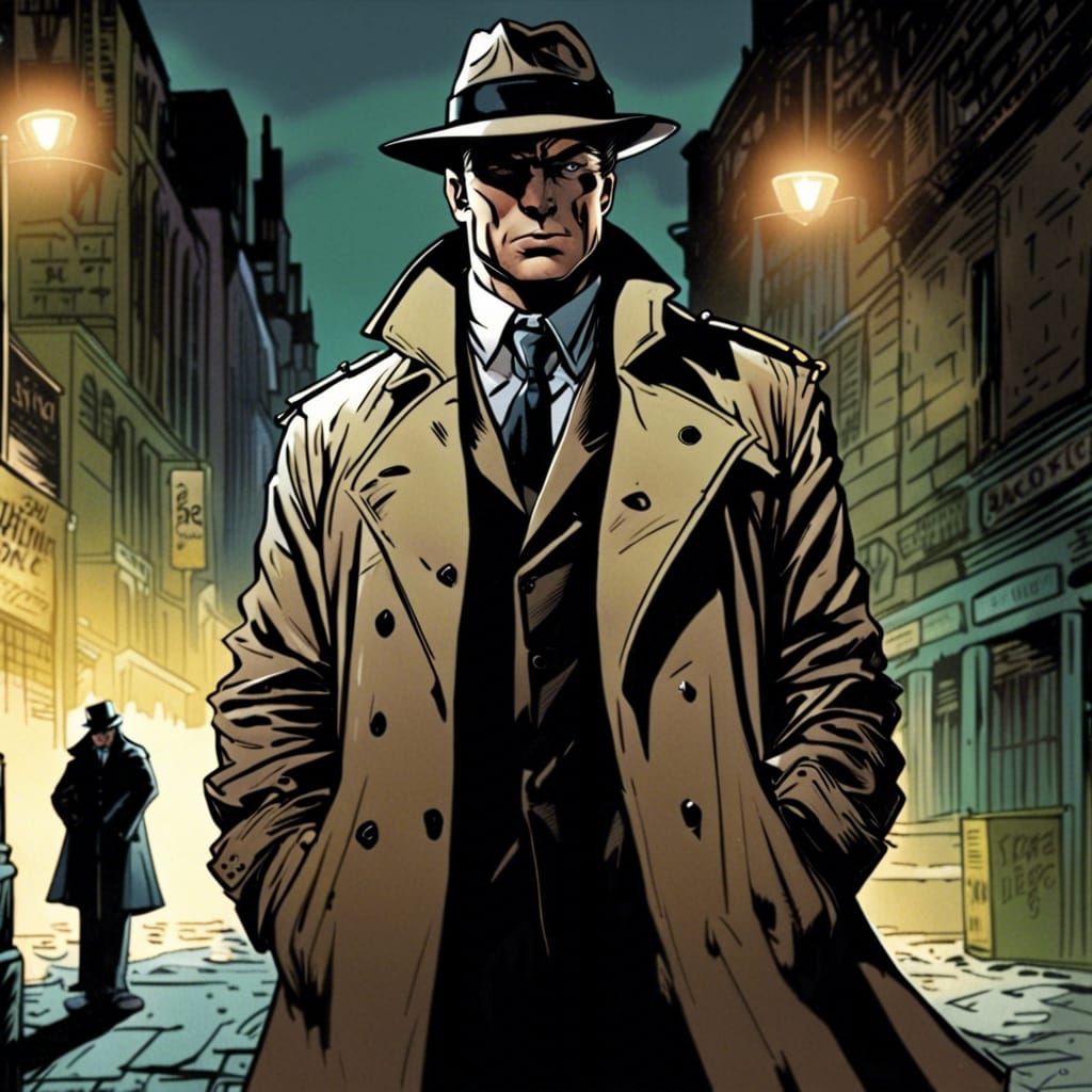 Detective in Trench Coat, Comic Book Art
