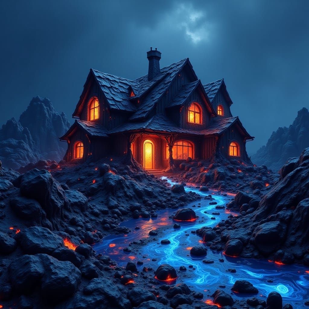 Blue Magma Lava House With Volcanic Atmosphere