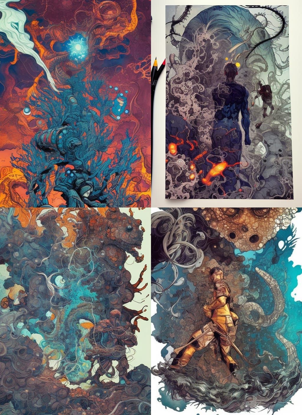 Fantastic Four in Borderlands: Hyperdetailed Gouache Illustr...