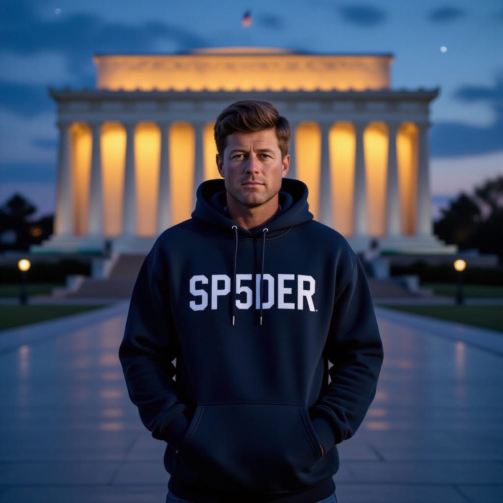 JFK in Sp5der Hoodie at Lincoln Memorial Dusk