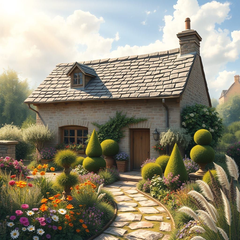 Rustic Country Cottage in a Vibrant Impressionist Garden