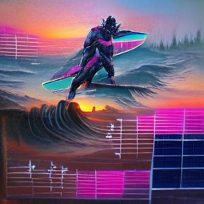 Synthwave Surfer on a Neon Wave