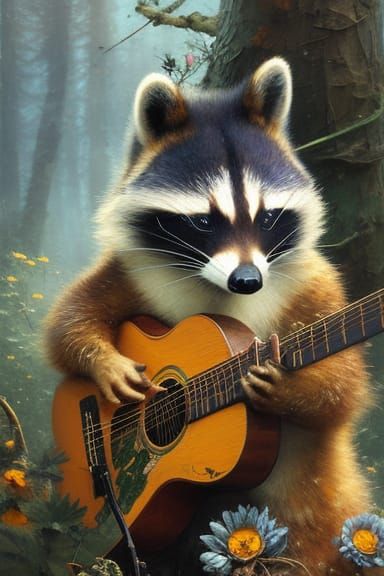 Racoon Playing a Guitar