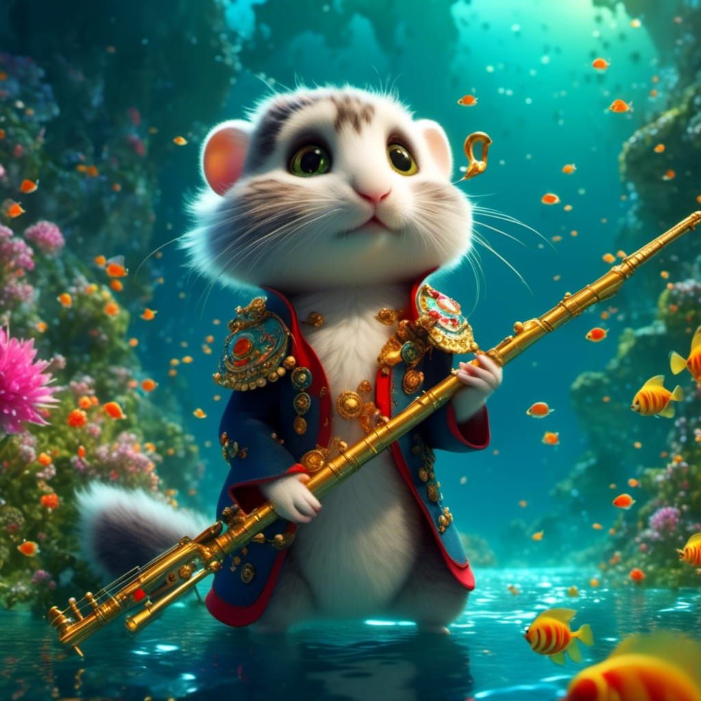 Hamster holding a weird music instrument