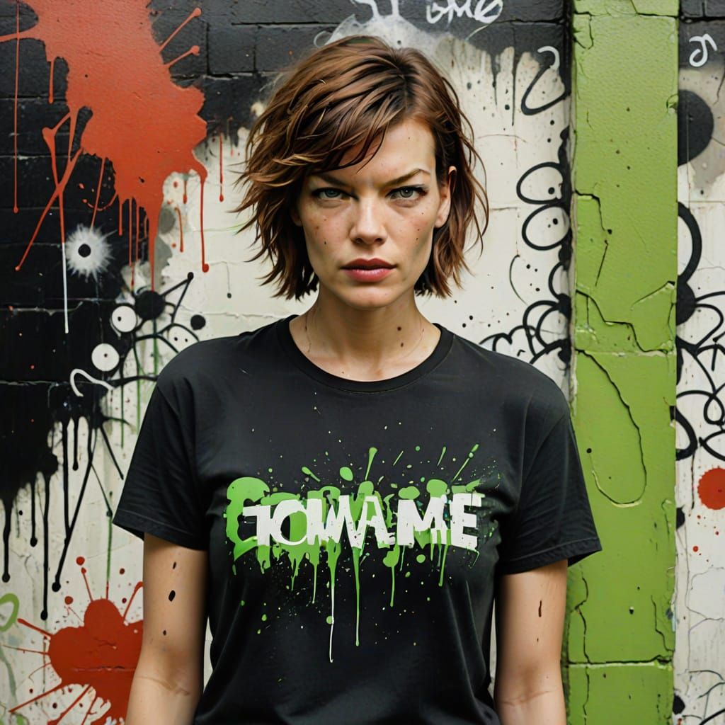 Milla Jovovich Portrait in Ink Illustration Style