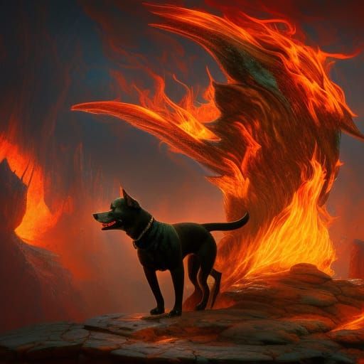 Fantastical Canine Inferno in Deep Color Fantasy Art