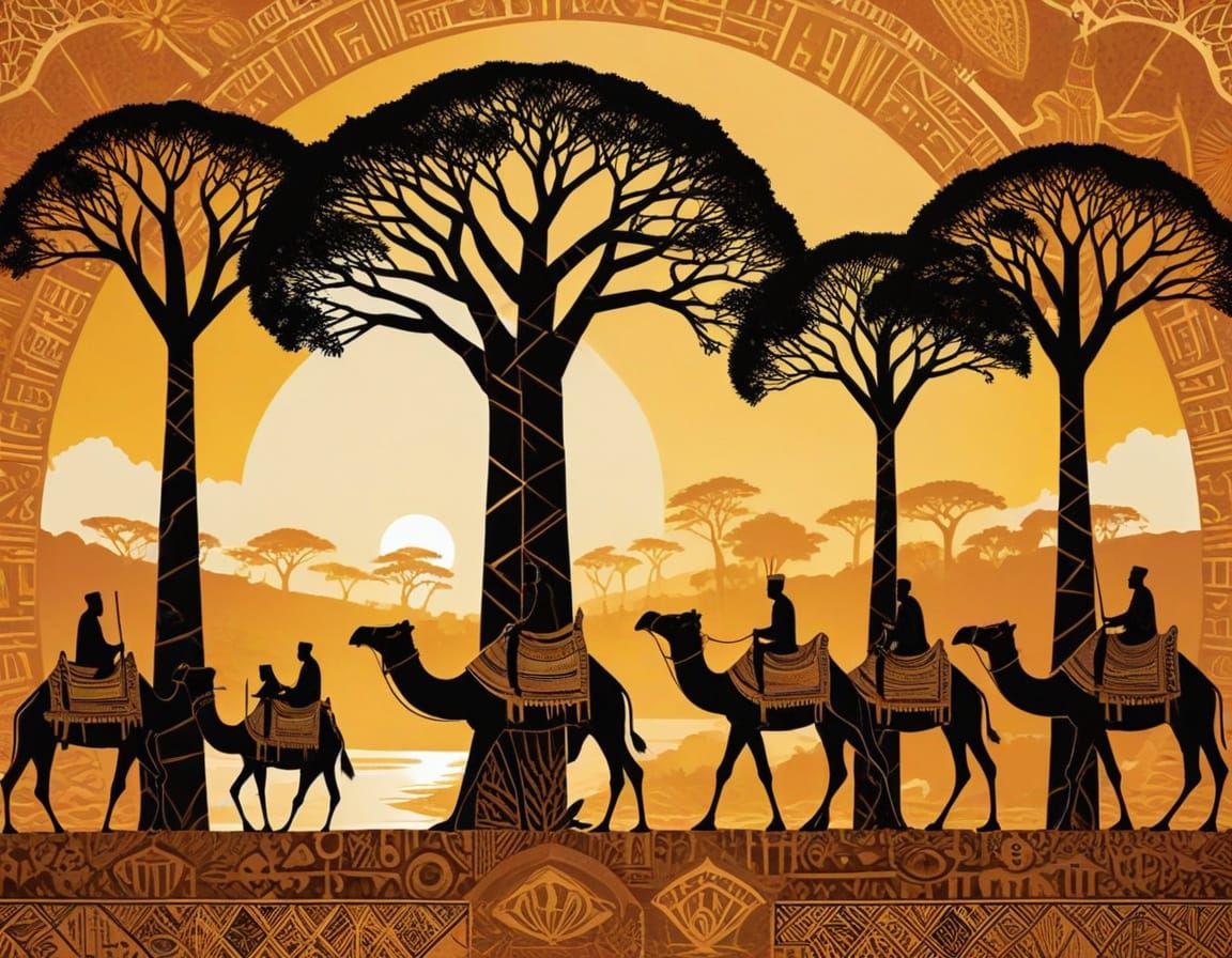 Traditional African Art Masterpiece in Woodcut Style