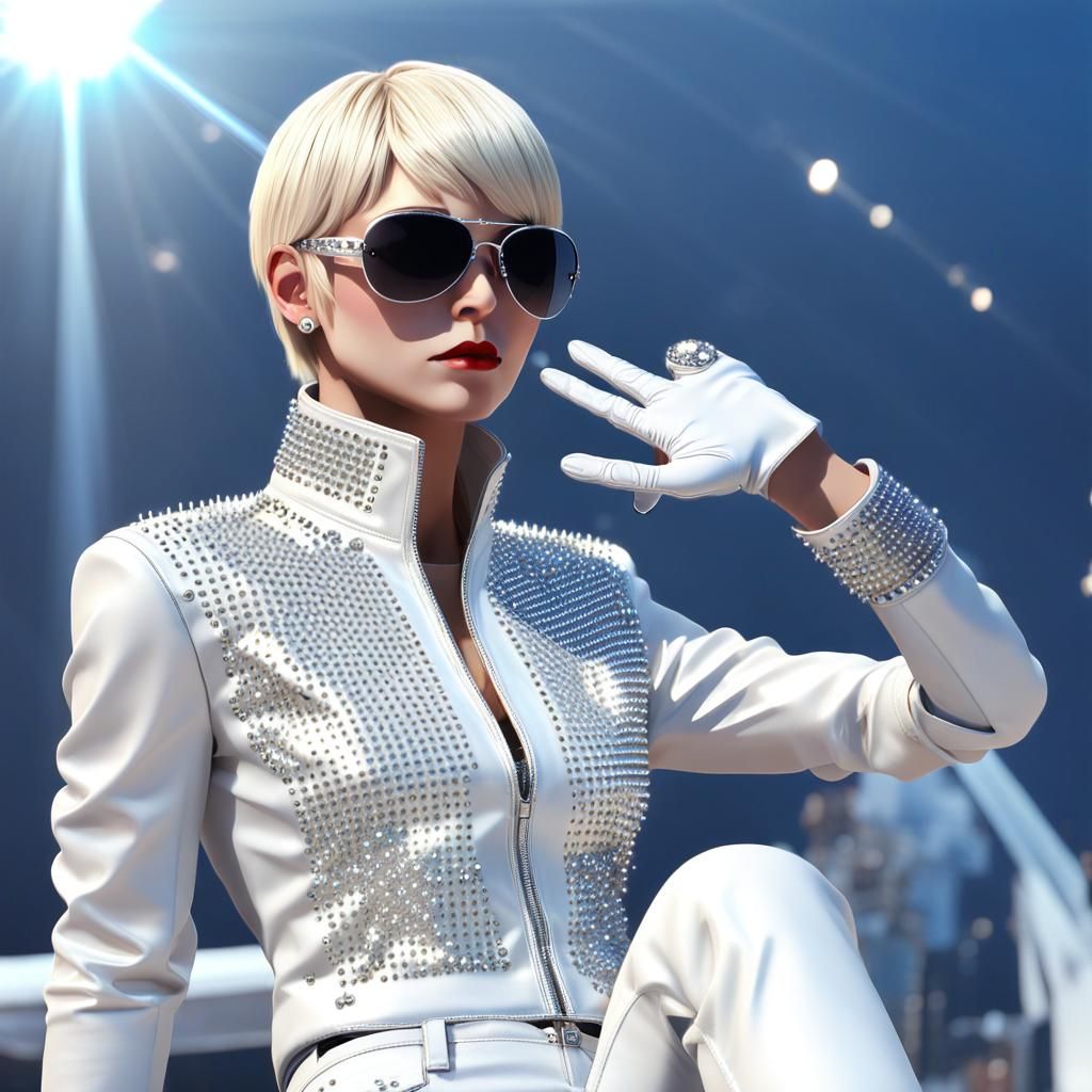 Powerful Woman in White Leather Outfit, 3D Anime Art