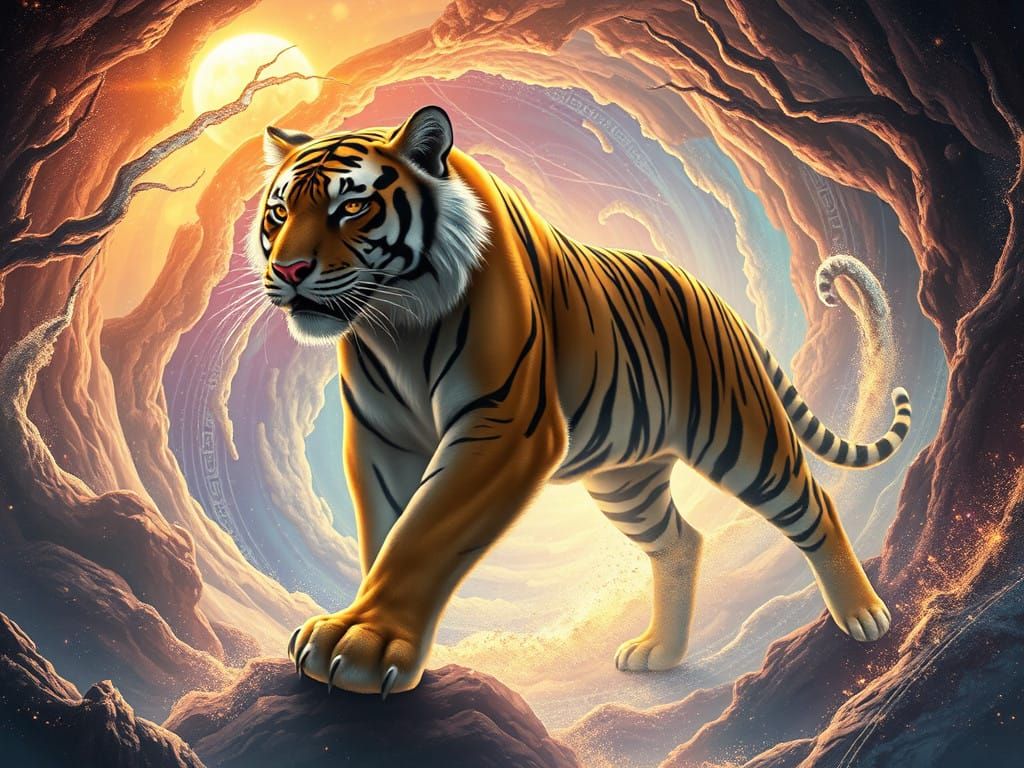 Majestic Magical Tiger Encompasses Ancient Prehistoric Core....