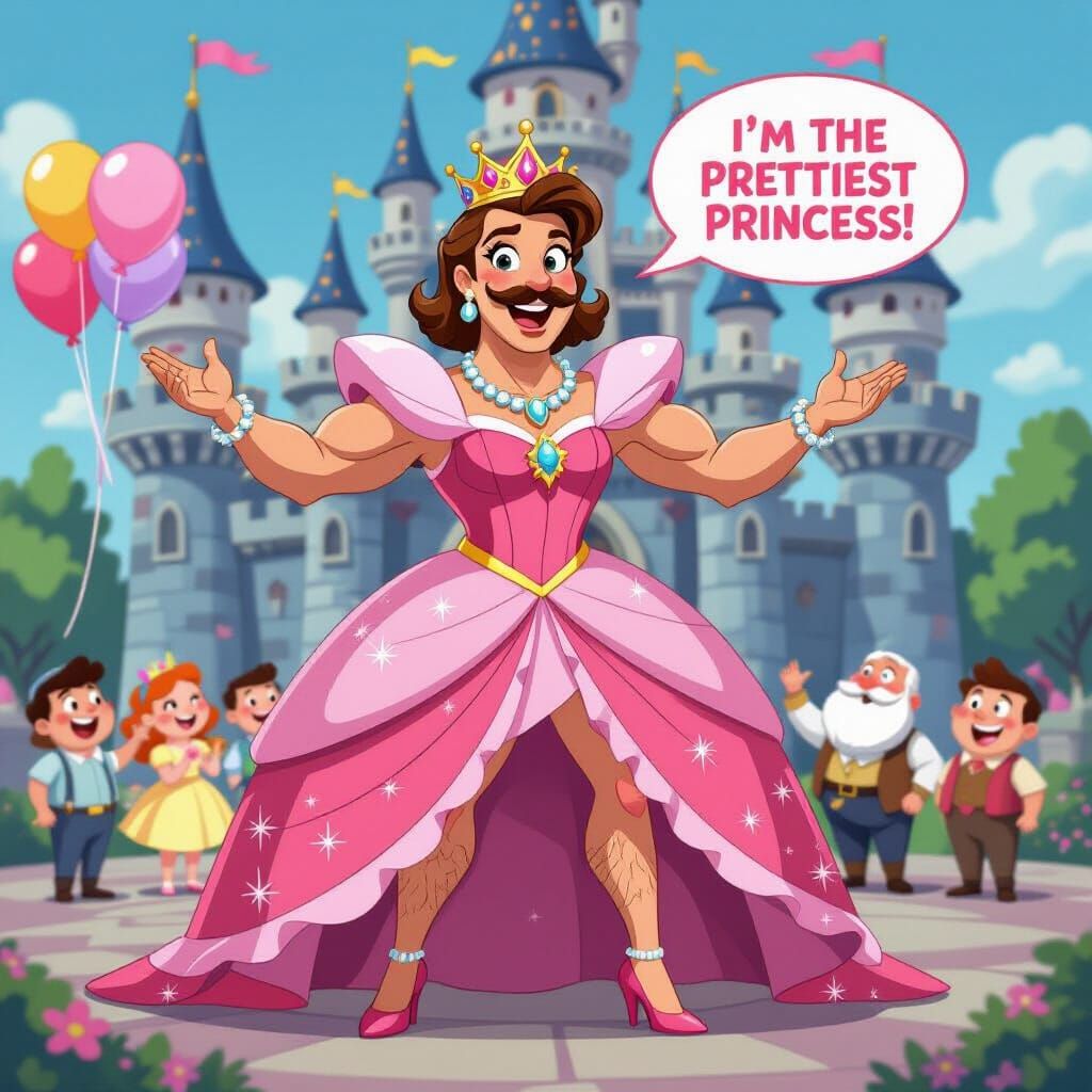 Muscular Male Princess in Pink Gown