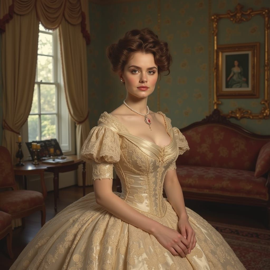 Southern Belle in Grand Antebellum Mansion