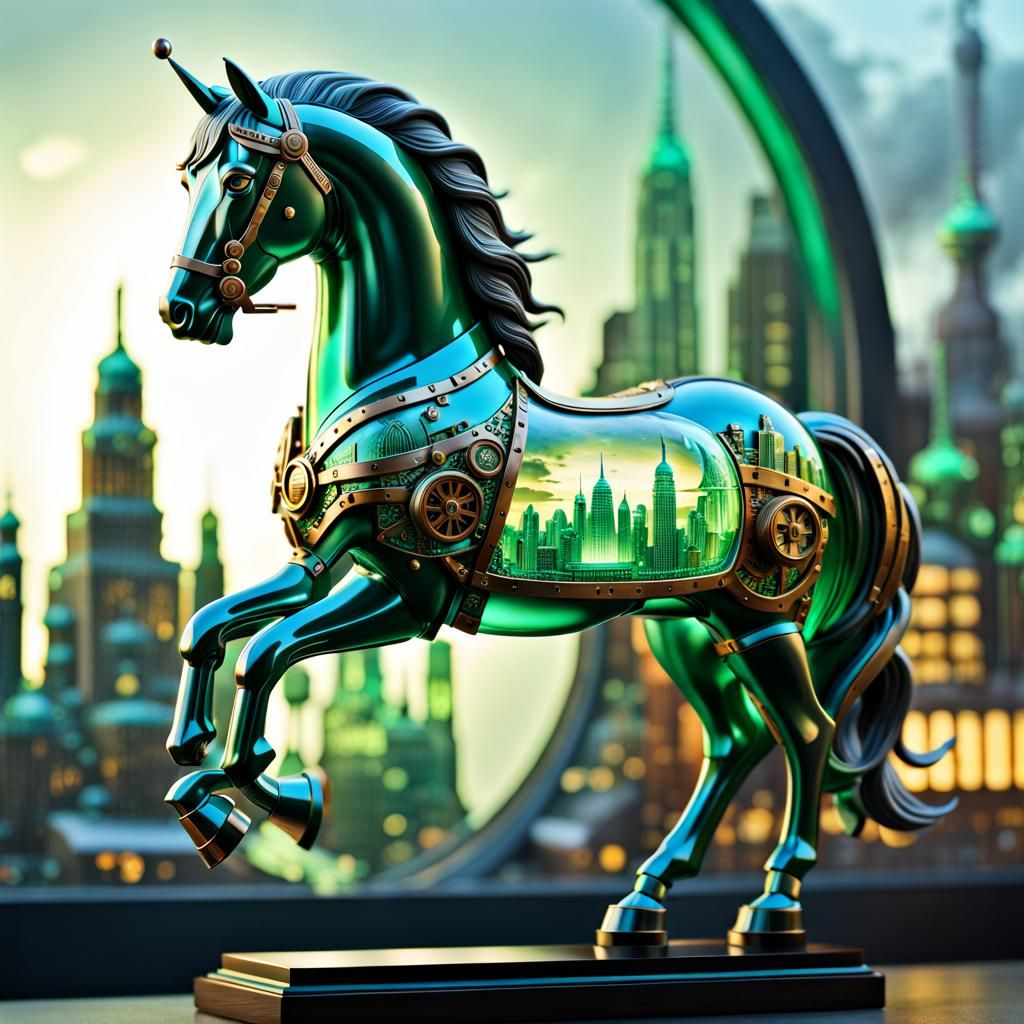 Steampunk Glass Horse with Celestial City