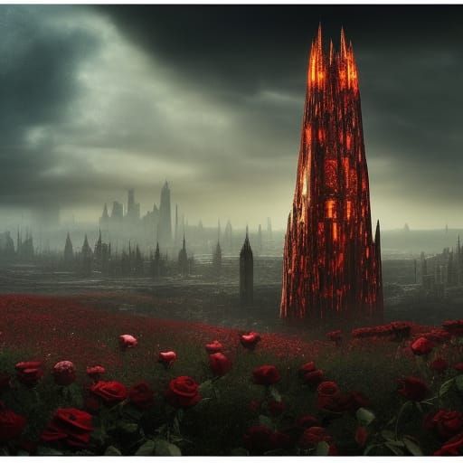 The Dark Tower Surrounded by Roses: Fantasy Concept Art