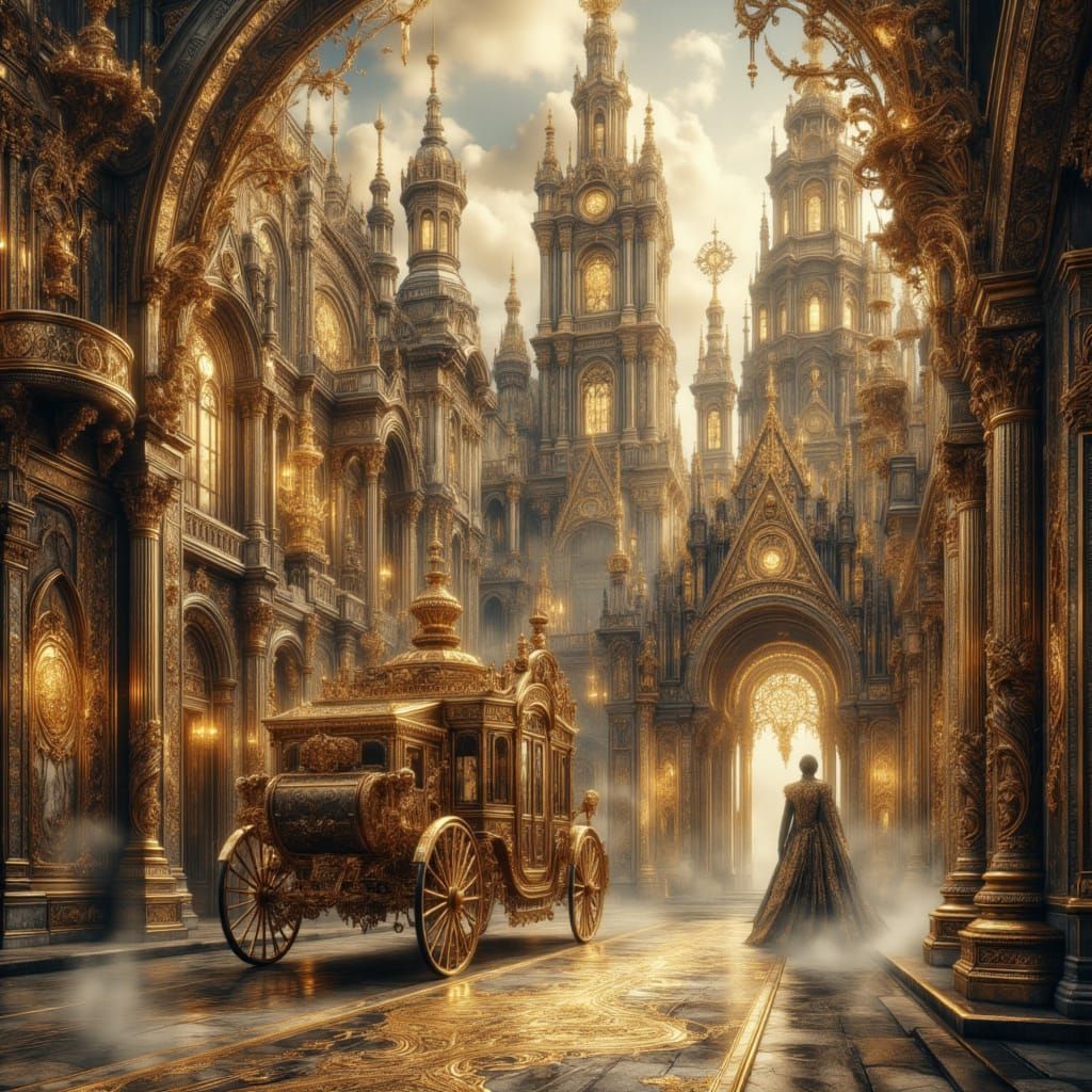 Fantasy Gothic Cathedral with Golden Carriage