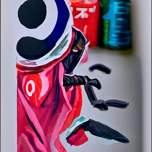 Detailed Gouache Painting of a Ninja