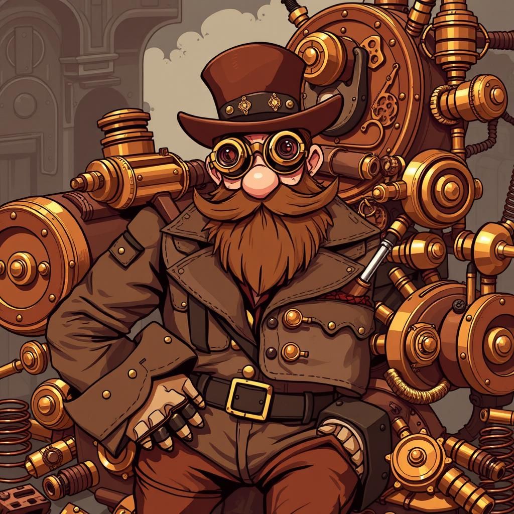 Steampunk Artisan Repairs Artillery Machine in Pixel Art Sty...