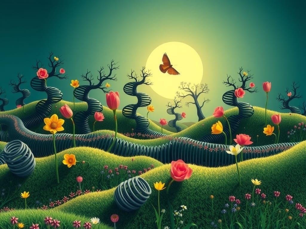 Surreal Spring Scene in Abstract Vector Art