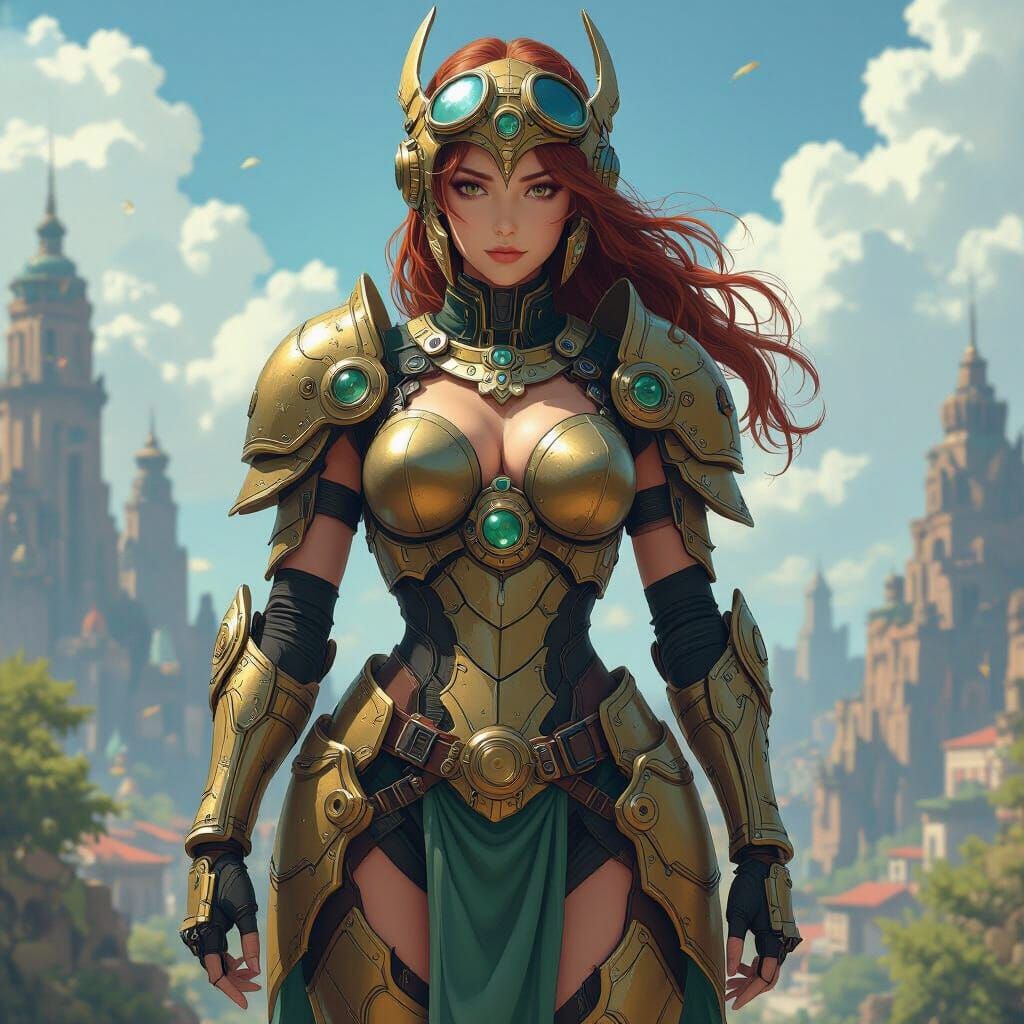 Steampunk Athena in Anime Style Armor