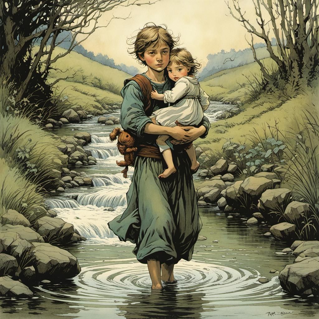 Brother Carries Sister: Children's Book Illustration