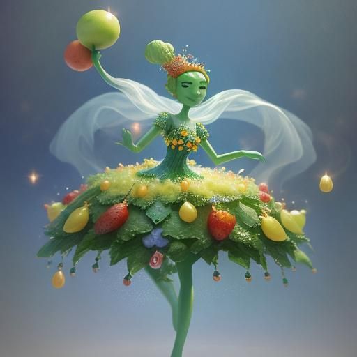 Animated Dancing Fruits in Ethereal Fantasy Landscape