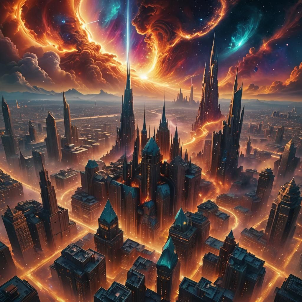 Nebula Cityscape: Hyper-Realistic Sci-Fi Concept Art