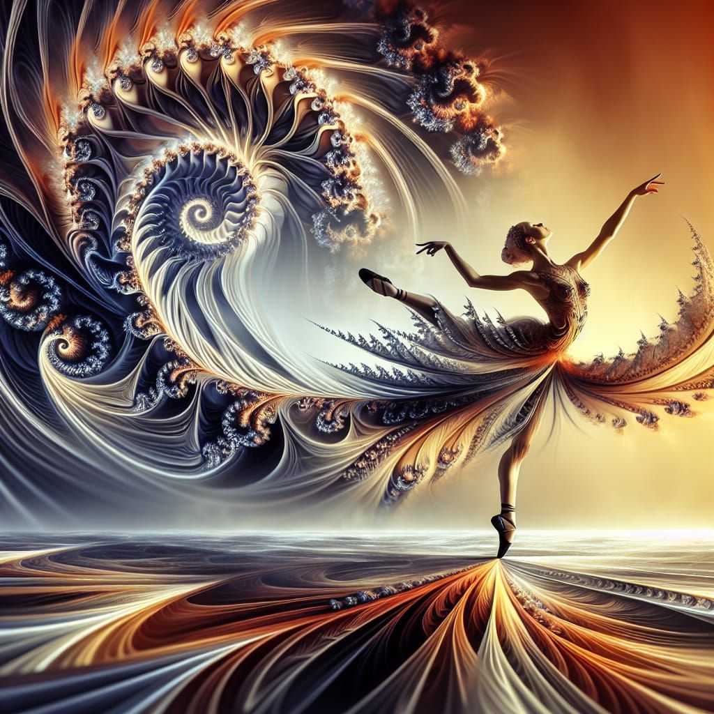 Poised Dancer in Fractal Art Deco Style
