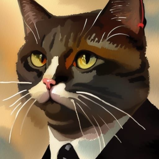Gouache Style Gentleman Cat Masterpiece
