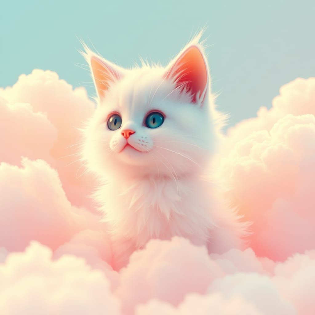 Ethereal Pastel Cat in Dreamlike Style