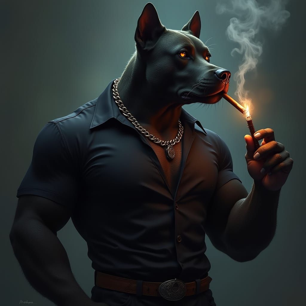 Confident Alpha Dog in Luxurious Attire