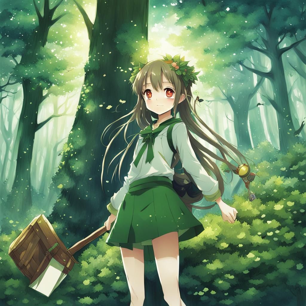 Anime Forest Girl in Japanese Manga Style
