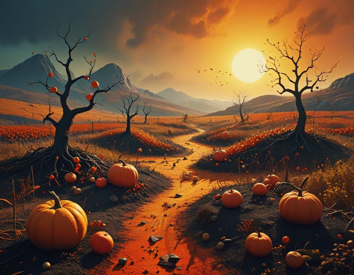 Surreal Autumn Harvest Landscape in Dreamlike Style