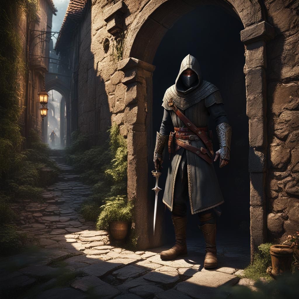 Medieval Assassin Shadow Stalker in Detailed Matte Painting