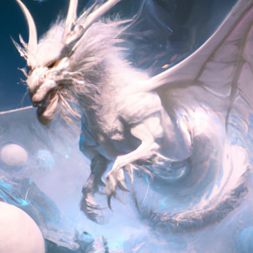 White Dragon in Space: Anime-Style Oil Painting