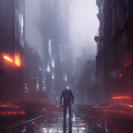 Decaying Cyberpunk City Mirrored in Shadow