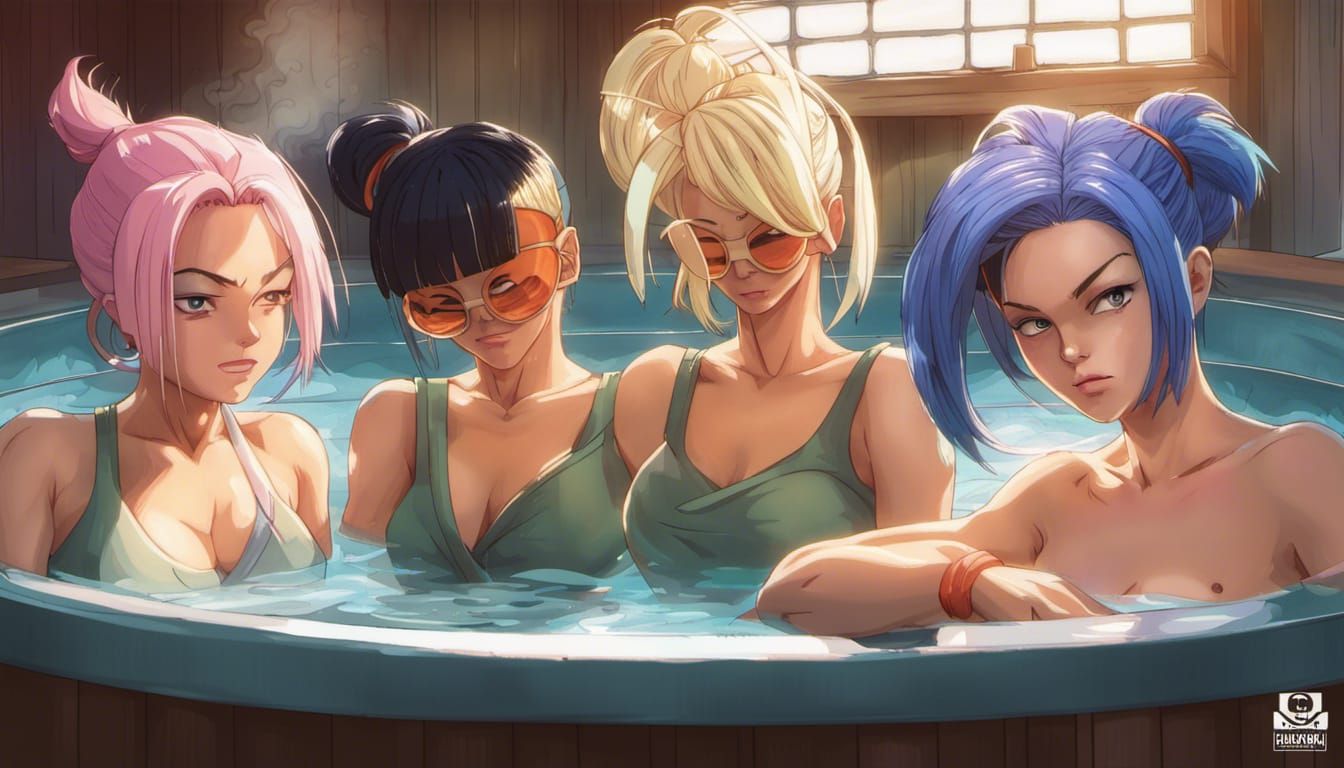 Bulma, Chi Chi and 18 hottub