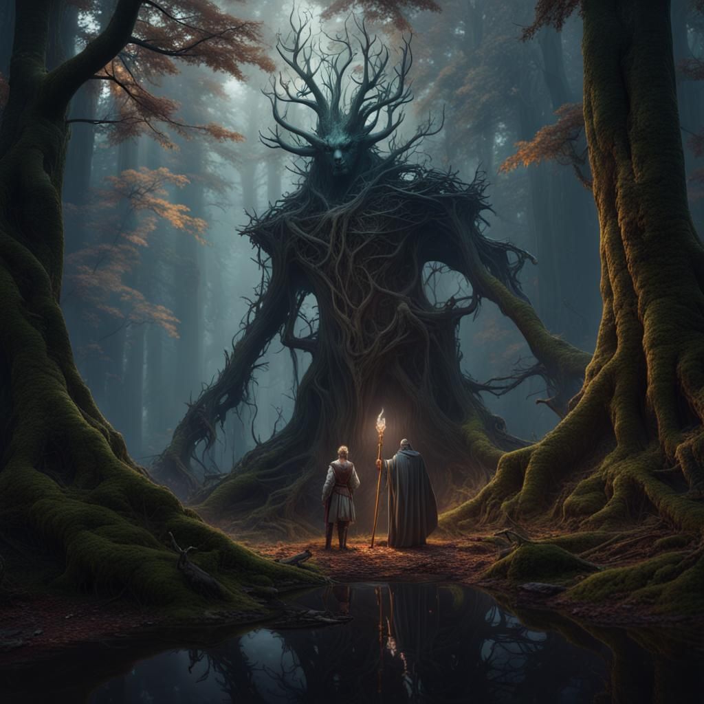 King of Alders in Dark Forest: Detailed Matte Painting