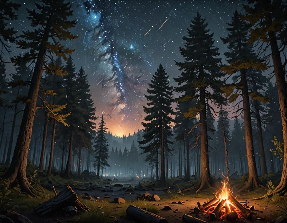 Epic Dark Forest Under Starry Night Sky