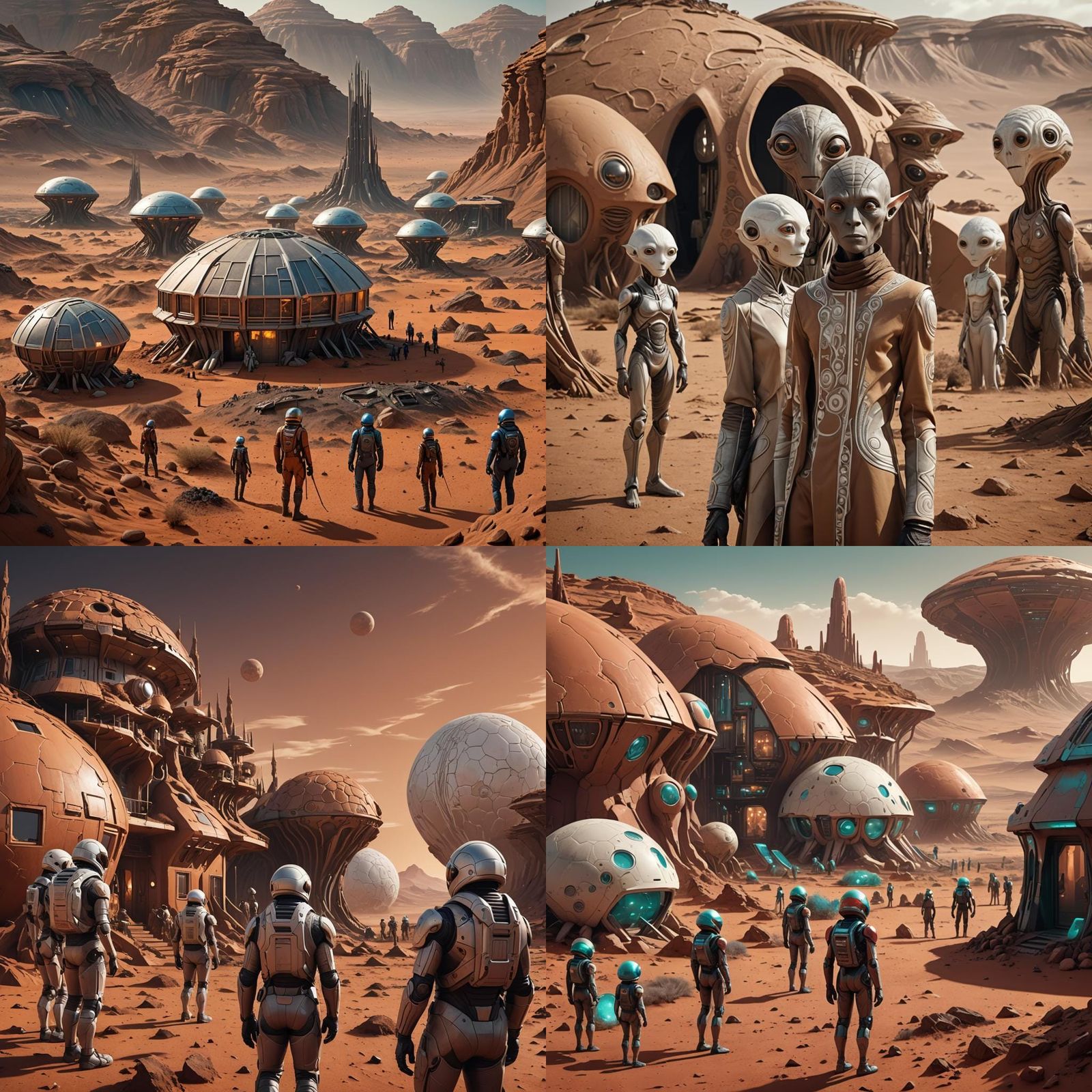 Human and Aliens on Mars: Detailed Matte Painting