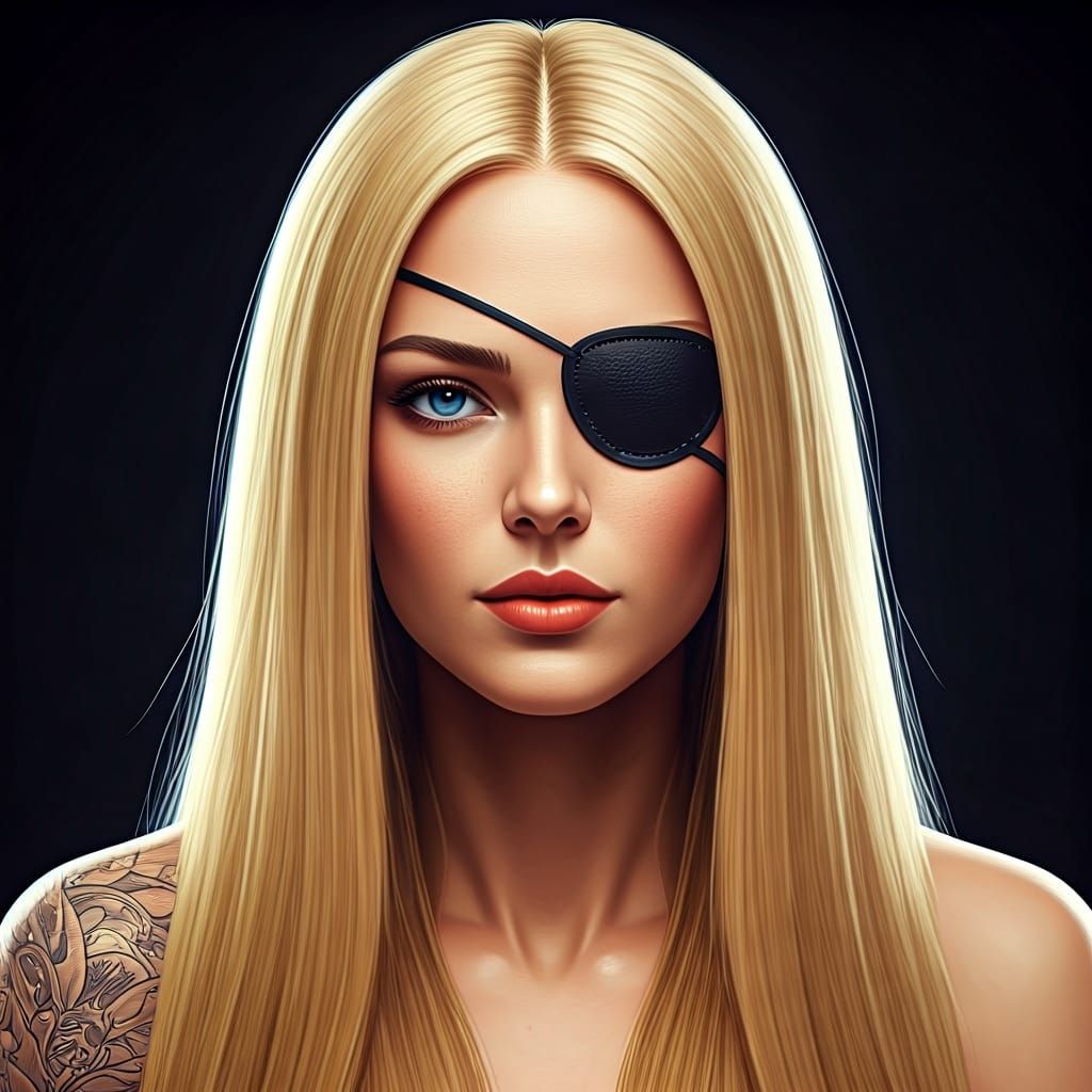 Elegant Woman with Eyepatch Portrait in Digital Art Style