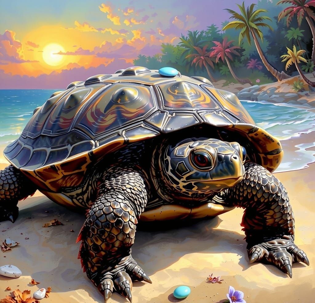 Ethereal Turtle Amidst Coastal Hues