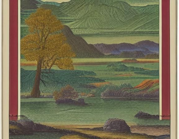 Vintage Landscape as Chromolithography Print