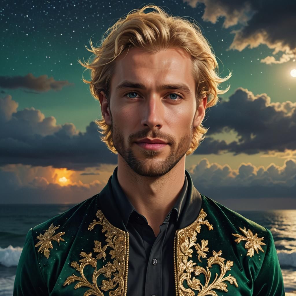 Portrait of Blond Man with Golden Halo in Digital Art