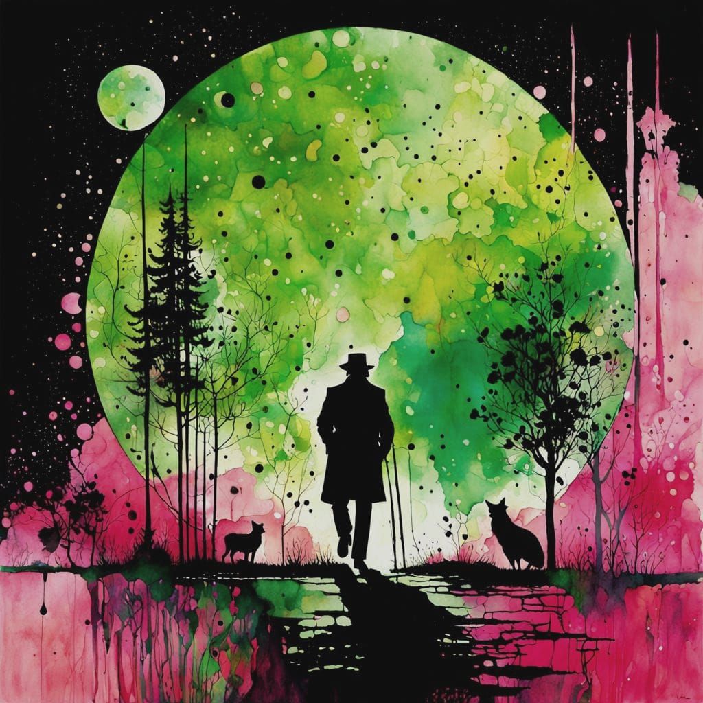 Pink and Green Stylized Watercolor Art