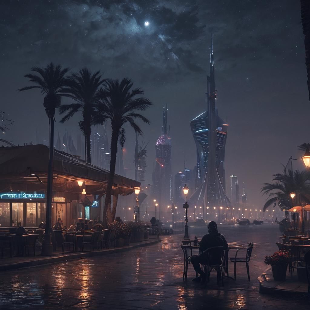 Cyberpunk Kuwait City at Night: High-Tech Digital Art