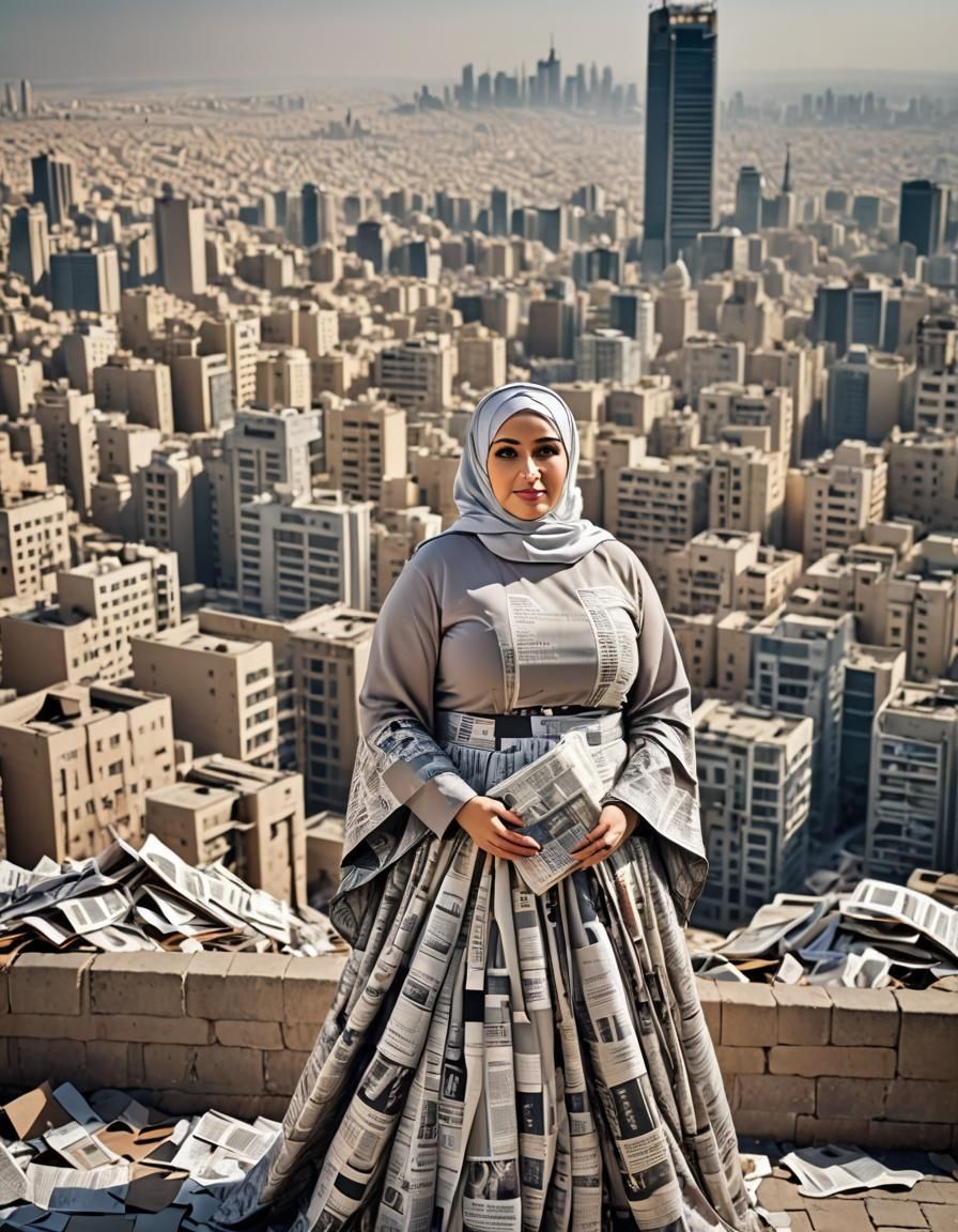 Middle Eastern Woman in Newspaper Dress, Fine Art Photograph...