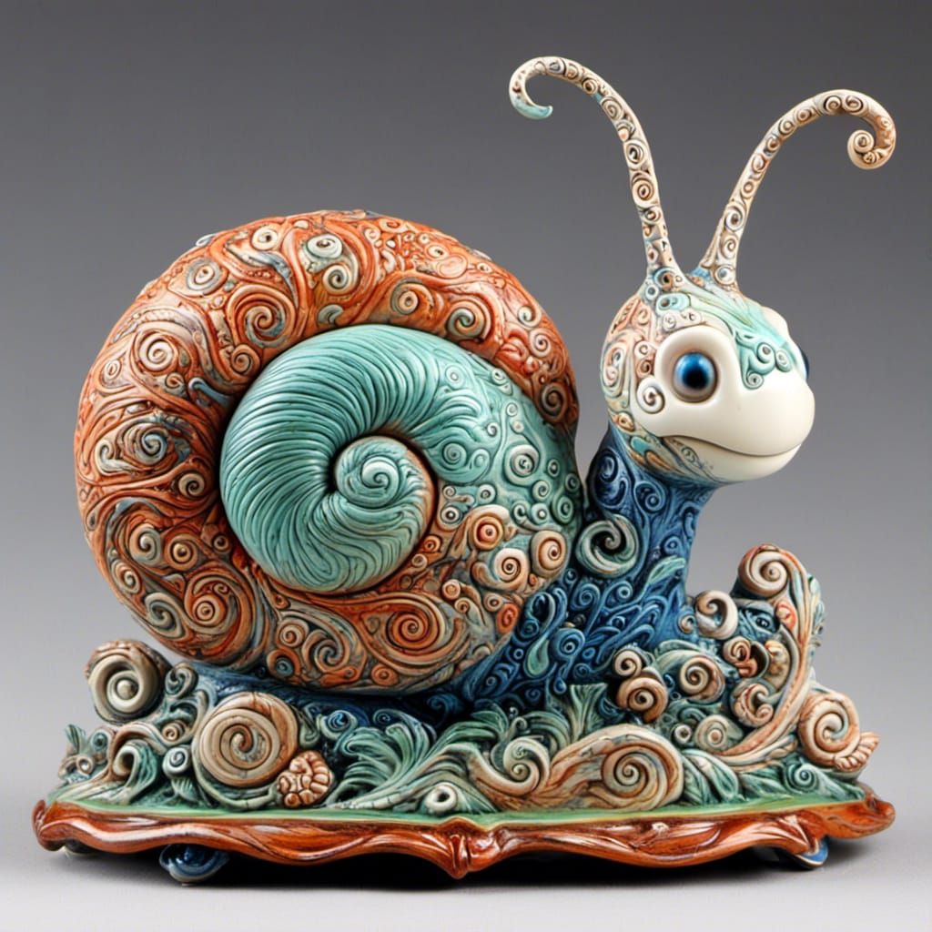 Porcelain Snail Figurine with Paisley Swirls