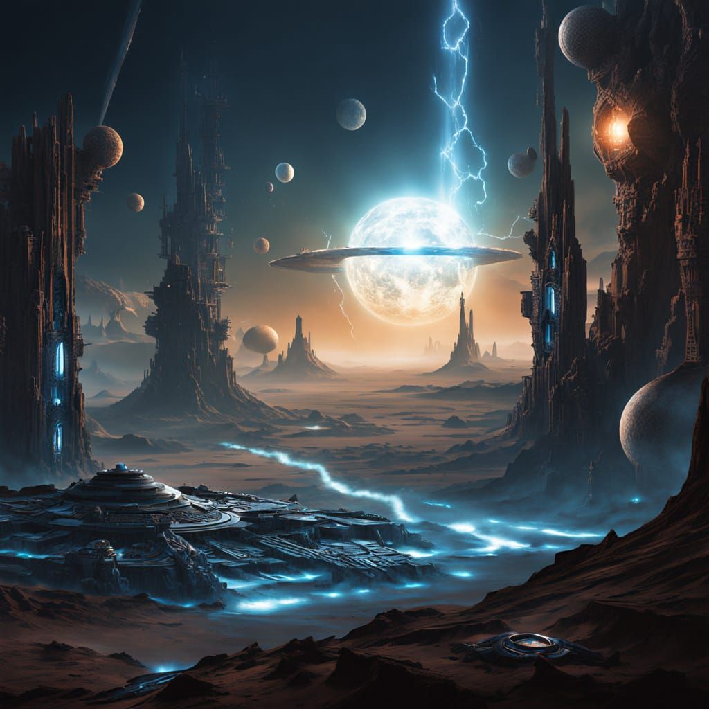 Biomechanical Aztec Deity on Martian Landscape